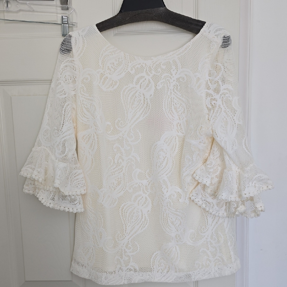 Lilly Pulitzer Cream Bell Sleeve Ruffled Blouse